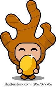cartoon vector cute ginger spice mascot costume character holding golden egg