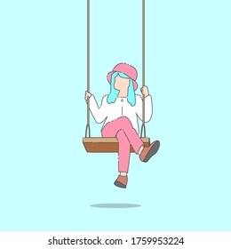 cartoon vector cute girl playing on swing
