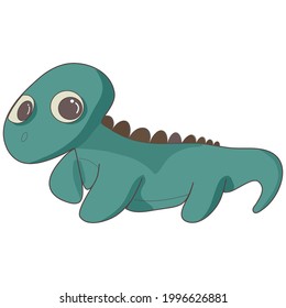 cartoon vector cute green crocodile with big eyes on white background