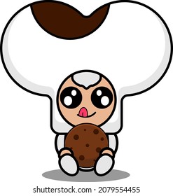 cartoon vector cute half bone mascot costume character eating chocolate cake