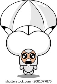 cartoon vector cute half bone mascot costume character wearing parachute