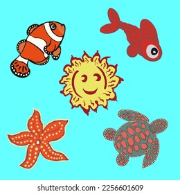 cartoon vector of cute marine biota as a background