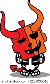 cartoon vector cute mascot skull pumpkin red devil walking zombie character