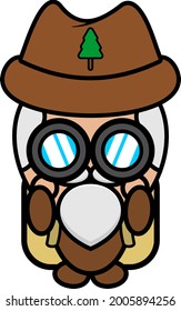 cartoon vector cute old man character who likes to camp binoculars