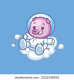 Cartoon vector cute pig astronaut floating in space