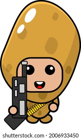 cartoon vector cute potato army mascot costume character holding gun and carrying bullet
