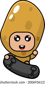 cartoon vector cute potato mascot costume character playing skateboard