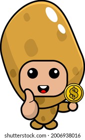 cartoon vector cute potato mascot costume character holding coin with thumbs up