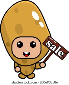 vector de dibujos animados lindo personaje de la mascota de la papa sujetando el cartel de la venta