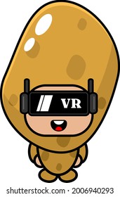 cartoon vector cute potato mascot costume character wearing virtual reality glasses