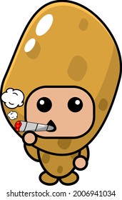 cartoon vector cute potato mascot costume character smoking