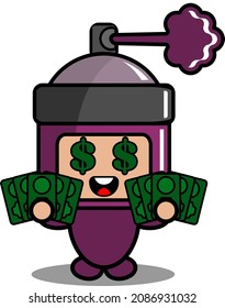 cartoon vector cute purple pilox spray mascot costume character holding banknote