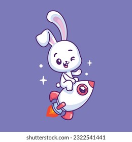 Cartoon vector cute rabbit riding a space rocket