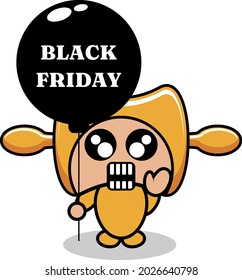 cartoon vector cute rolling pin mascot costume cooking tool character holding black friday balloon