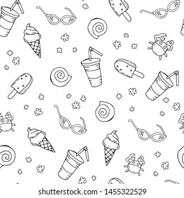 Cartoon vector cute seamless repeating pattern with summer elements.