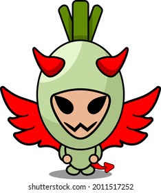 cartoon vector cute spring onion vegetable mascot character winged devil