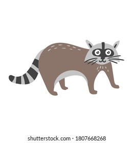 Cartoon vector cute striped raccoon