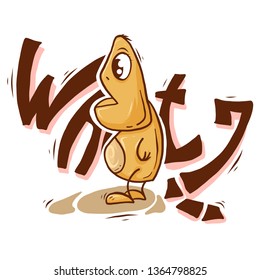 Cartoon vector cute surprise monster, isolated on white background with letters