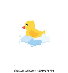 cartoon vector of cute yellow rubber duck taking a bubble bath.vector illustration