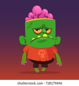 Cartoon vector cute  zombie. Halloween vector illustration of happy zombie isolated on colorful gradient background