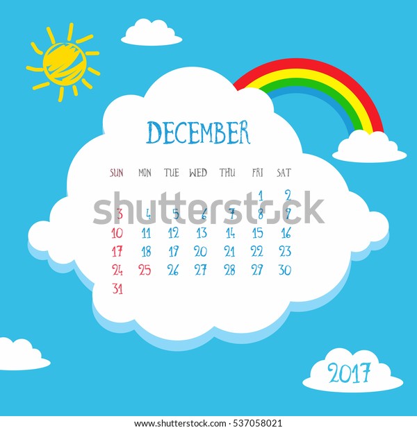 Cartoon Vector December Calendar Icon Sky Stock Vector (Royalty Free