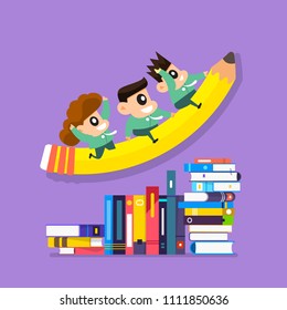 Cartoon vector design concept children learnning and education with books. Vector illustrations.