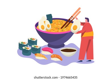 Cartoon Vector Design of illustration Japanese Food Sushi, Ramen, Shashimi Roll, 