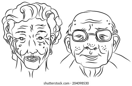 Cartoon vector design illustration of an old man and woman portrait