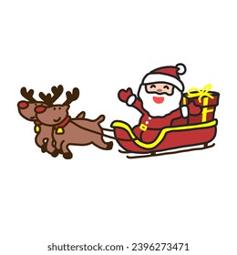 cartoon vector design illustration of santa claus with reindeer suitable for year-end themes, templates, stickers, symbols