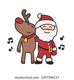 cartoon vector design illustration of sinter claus singing with reindeer suitable for year-end, Christmas, template, sticker, symbol theme