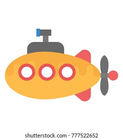 A cartoon vector design of submarine with periscope flat icon