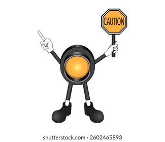 cartoon vector design of a traffic light illustration of a yellow and black traffic light that functions as a marker or symbol of caution or alertness