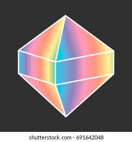 Cartoon vector diamond icon rainbow color isolated on dark background

