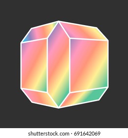 Cartoon vector diamond icon rainbow color isolated on dark background
