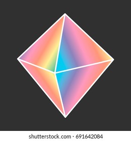 Cartoon vector diamond icon rainbow color isolated on dark background
