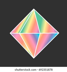 Cartoon vector diamond icon rainbow color isolated on dark background
