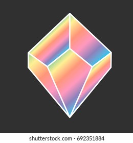 Cartoon vector diamond icon rainbow color isolated on dark background

