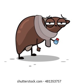 Cartoon vector disease liver with cute face. Set of cartoon internal organs character.