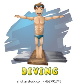Cartoon vector diving sport with separated layers for game and animation, game design asset