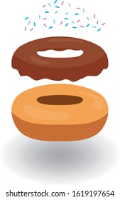 A cartoon vector donut separated to pieces.