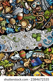 Cartoon vector doodle Australia background. Funny Australian colorful and line art design