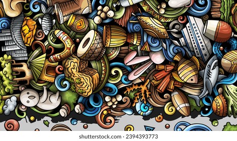 Cartoon vector doodle Australia background. Funny Australian colorful banner design