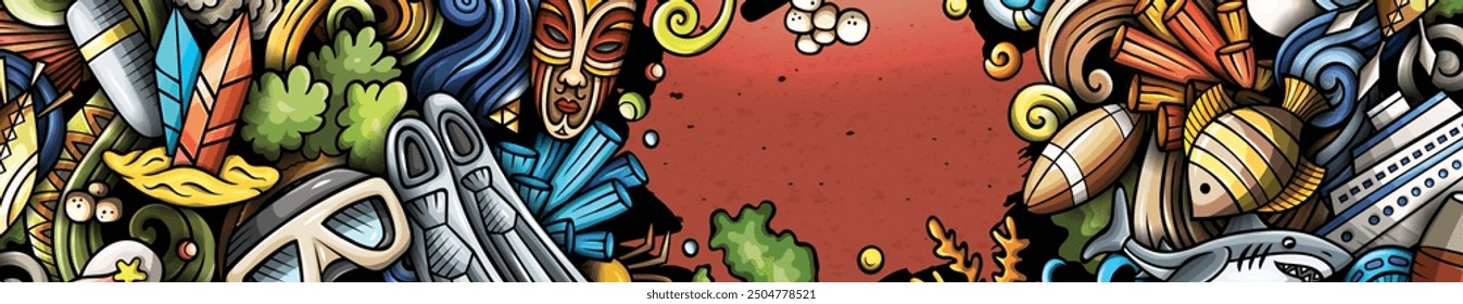 Cartoon vector doodle Australia background. Funny Australian colorful banner design