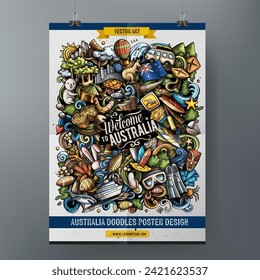 Cartoon vector doodle Australia poster template. Corporate identity for the use on invitations, placards, cards, presentations. Funny Australian colorful and line art design