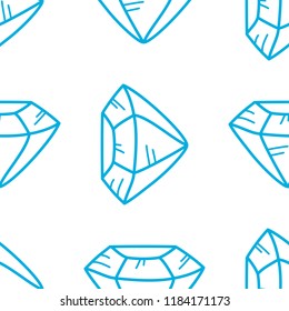 Cartoon vector doodle blue gemstone, diamond shape, seamless pattern