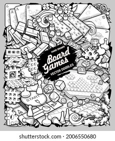 Dibujo de los juegos de tablero de dibujos animados vectores. Funny fondo monocromo.