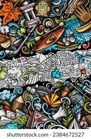 Cartoon vector doodle Canada banner design templates. Funny Canadian colorful and line art background