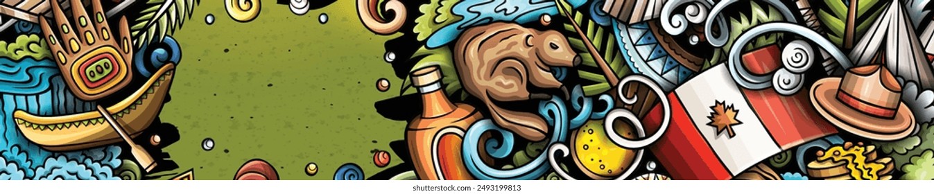 Cartoon vector doodle Canada banner design templates. Funny Canadian colorful background