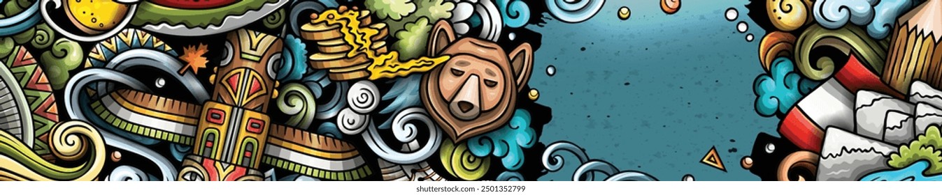 Cartoon vector doodle Canada banner design templates. Funny Canadian colorful background