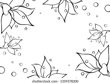 Cartoon vector doodle illustration of black, white round flower pattern frame. Great design for wedding invitation, card, save the date. Drawing isolated on background. Botany simple illustration